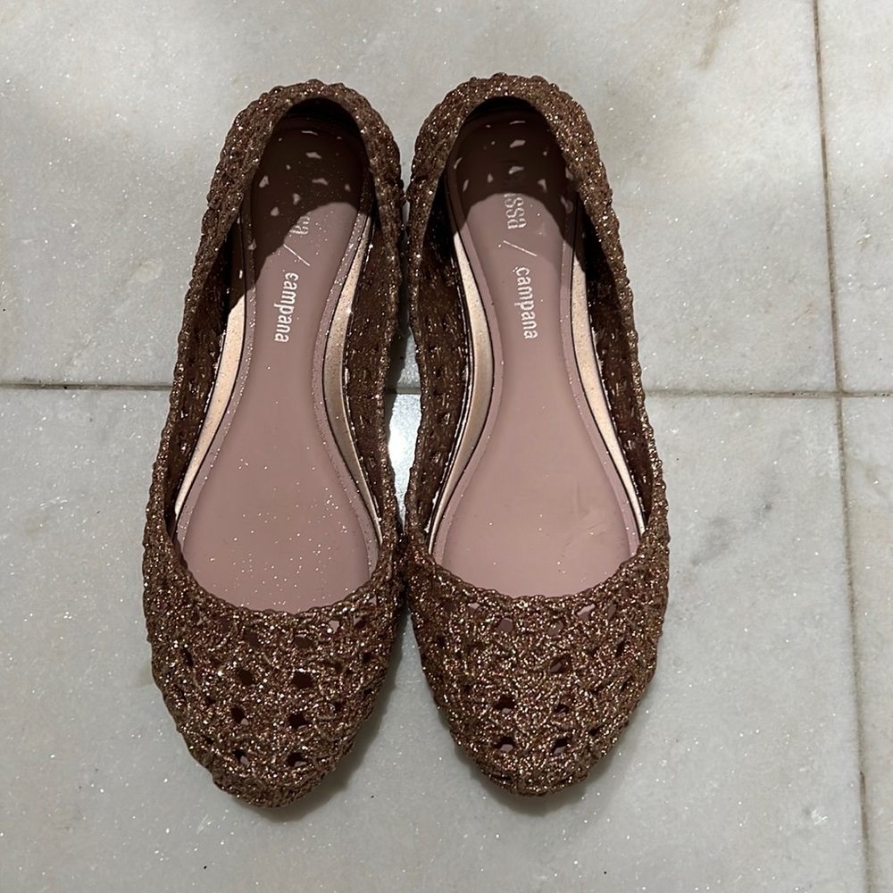Melissa Campana US Sz 6 new Rose gold jelly flats NWOB! Womens size